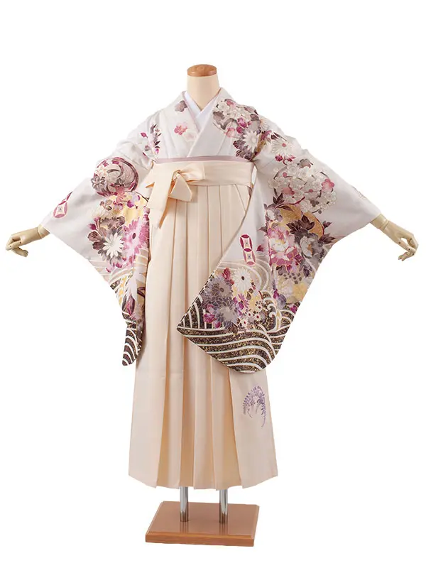 卒業袴レンタル二尺袖 オフホワイト 牡丹 2169