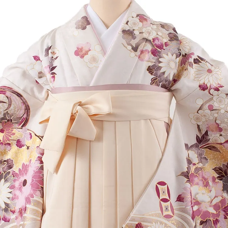 卒業袴レンタル二尺袖 オフホワイト 牡丹 2169