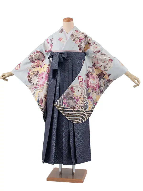 卒業袴レンタル二尺袖 ベビーブルー 牡丹に梅 2170