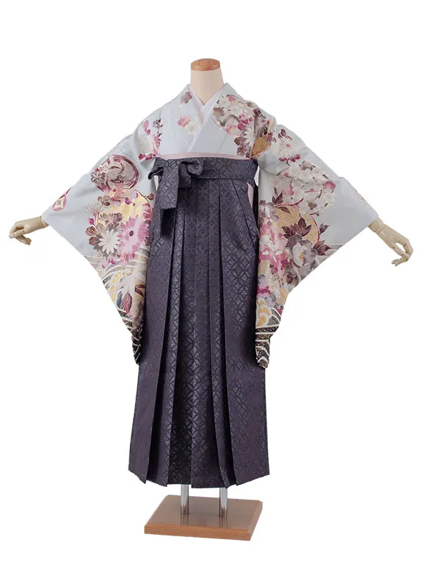 卒業袴レンタル二尺袖 ベビーブルー 牡丹に梅 2170