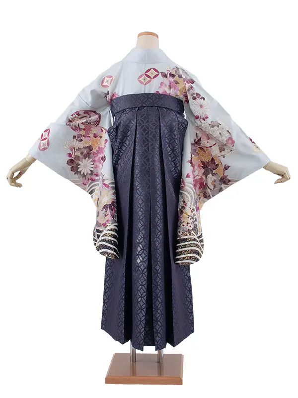 卒業袴レンタル二尺袖 ベビーブルー 牡丹に梅 2170