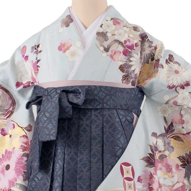 卒業袴レンタル二尺袖 ベビーブルー 牡丹に梅 2170