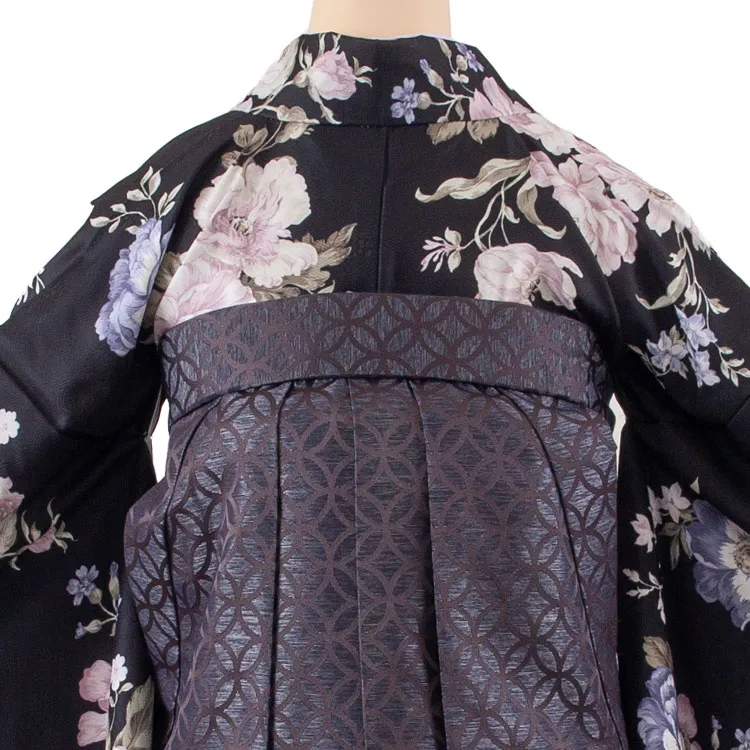 卒業袴レンタル二尺袖 黒地 牡丹 2172