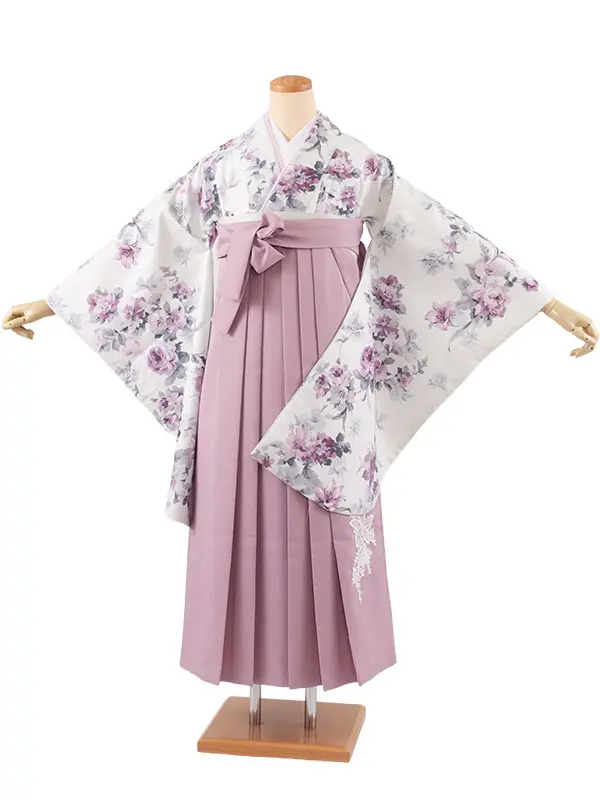 卒業袴レンタル二尺袖 オフホワイト 牡丹に百合 2173