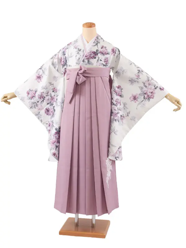 卒業袴レンタル二尺袖 オフホワイト 牡丹に百合 2173