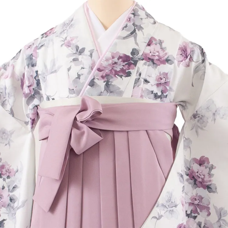 卒業袴レンタル二尺袖 オフホワイト 牡丹に百合 2173