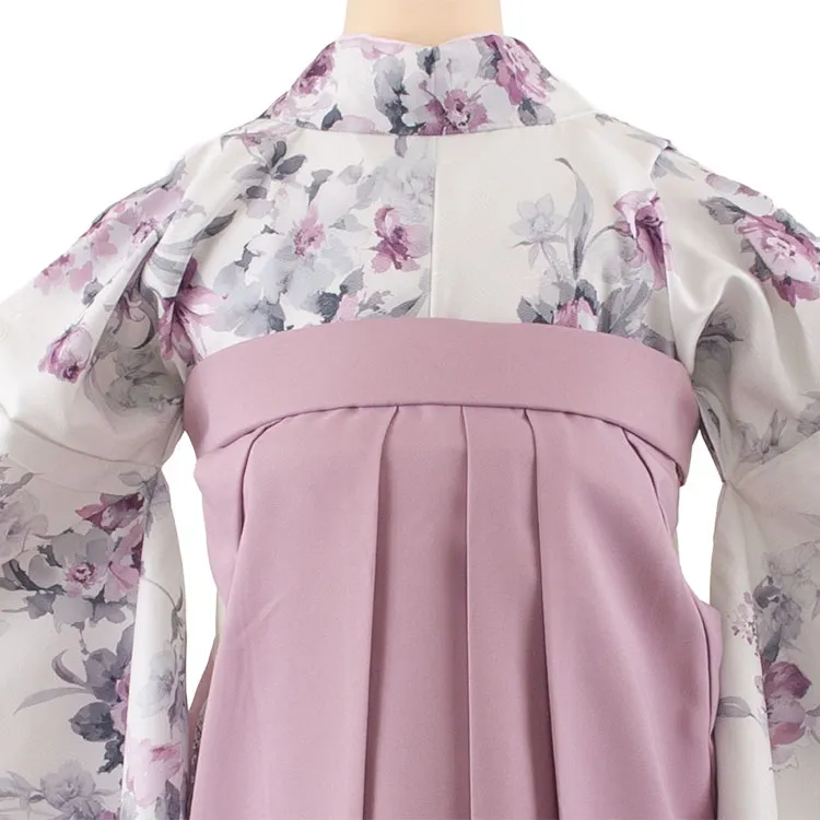 卒業袴レンタル二尺袖 オフホワイト 牡丹に百合 2173