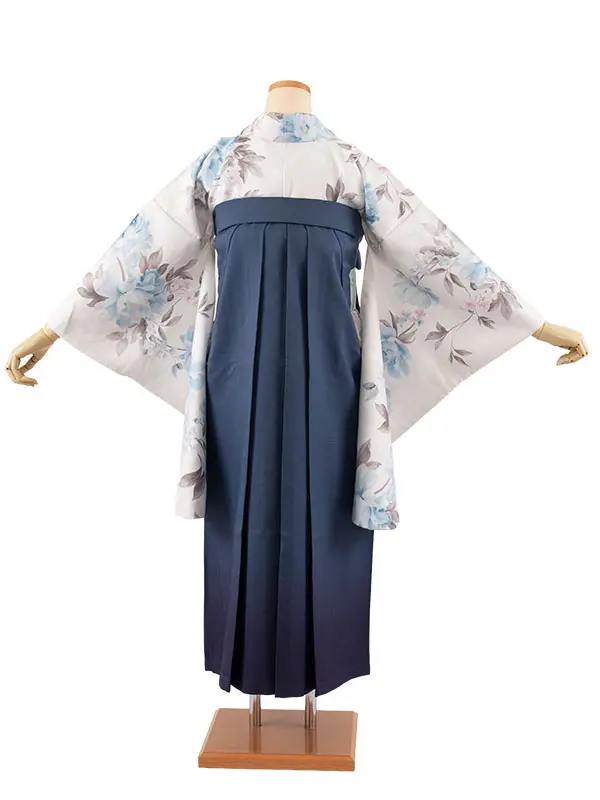 卒業袴レンタル二尺袖 薄アイボリー 牡丹 グラデーション袴 2174