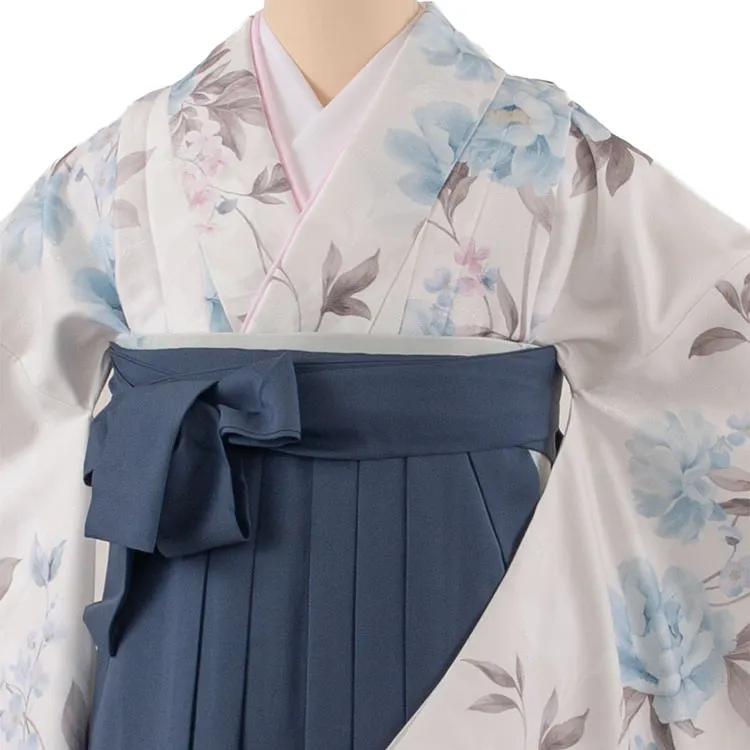 卒業袴レンタル二尺袖 薄アイボリー 牡丹 グラデーション袴 2174