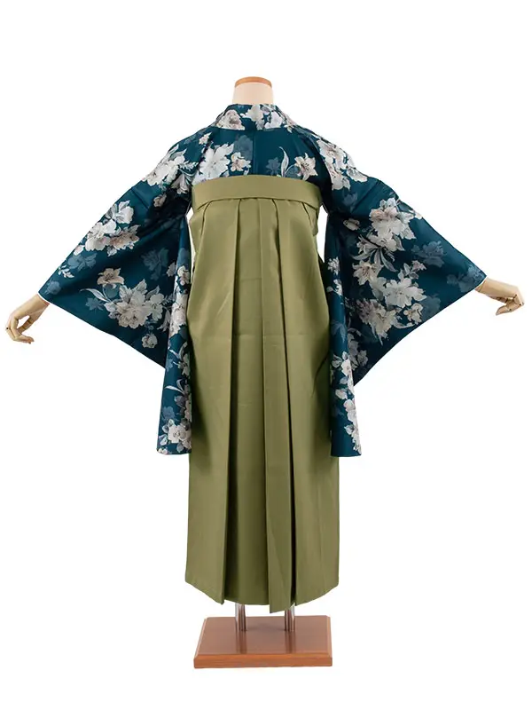 卒業袴レンタル二尺袖 緑地 牡丹に百合 2175