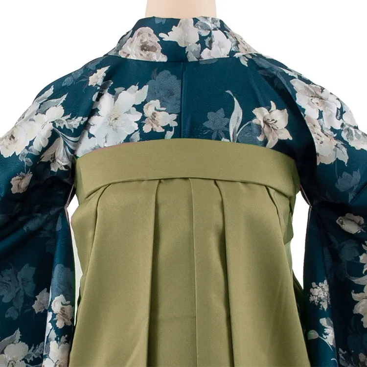 卒業袴レンタル二尺袖 緑地 牡丹に百合 2175