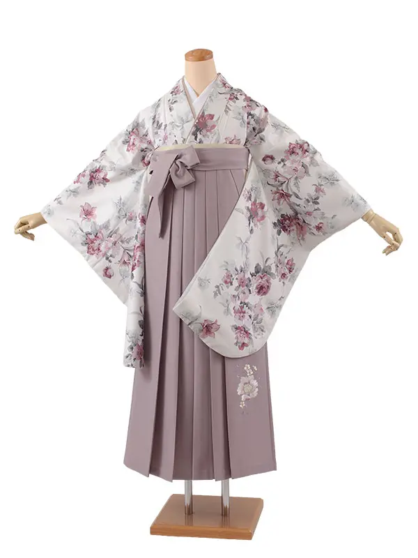 卒業袴レンタル二尺袖 オフホワイト 牡丹に百合 2176