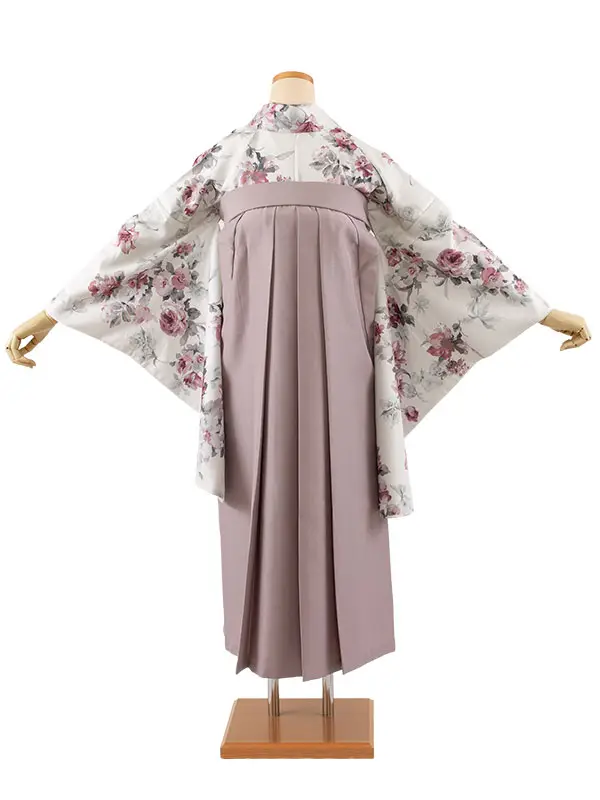 卒業袴レンタル二尺袖 オフホワイト 牡丹に百合 2176