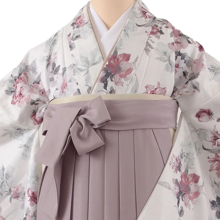 卒業袴レンタル二尺袖 オフホワイト 牡丹に百合 2176