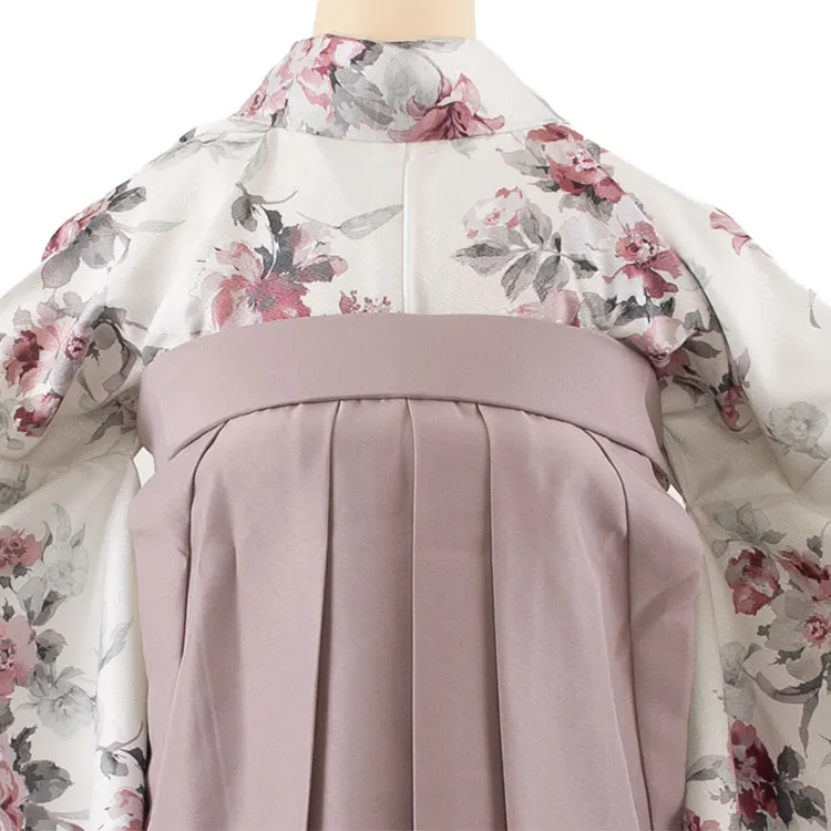 卒業袴レンタル二尺袖 オフホワイト 牡丹に百合 2176