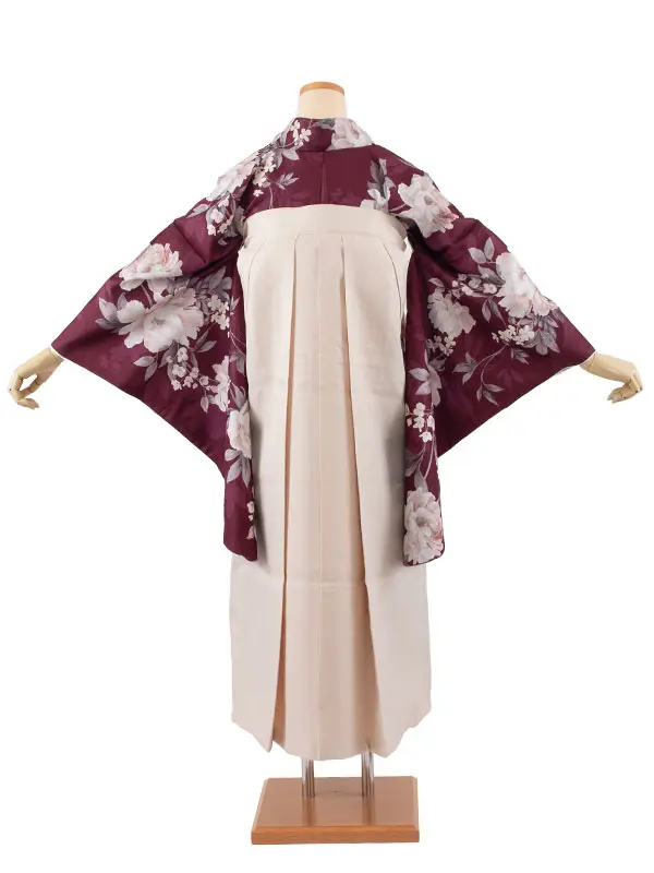 卒業袴レンタル二尺袖 バーガンディ 牡丹 2178