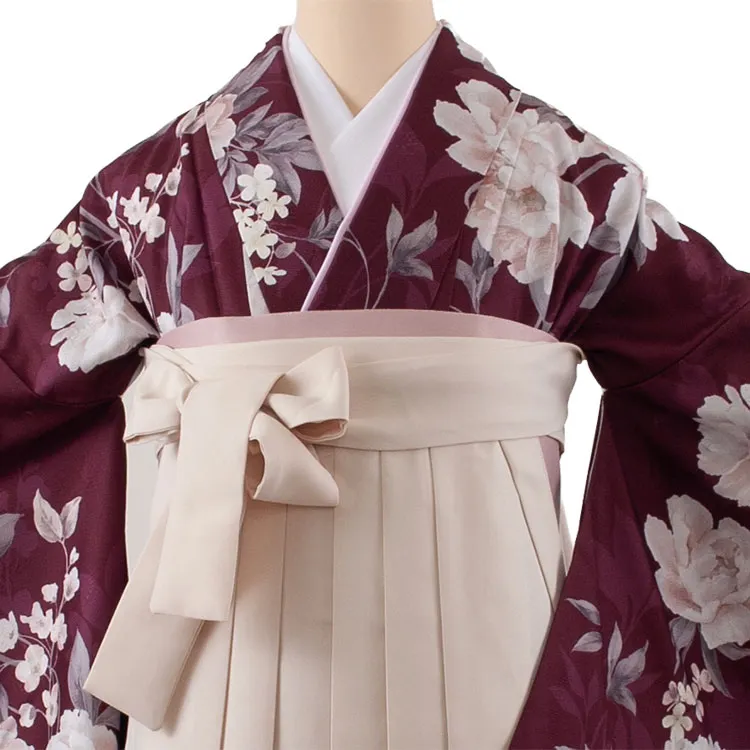 卒業袴レンタル二尺袖 バーガンディ 牡丹 2178