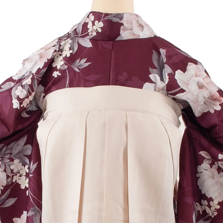 卒業袴レンタル二尺袖 バーガンディ 牡丹 2178