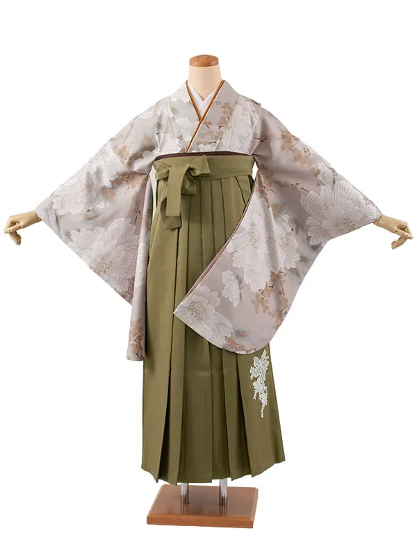 卒業袴レンタル二尺袖 グレージュ 牡丹 2181