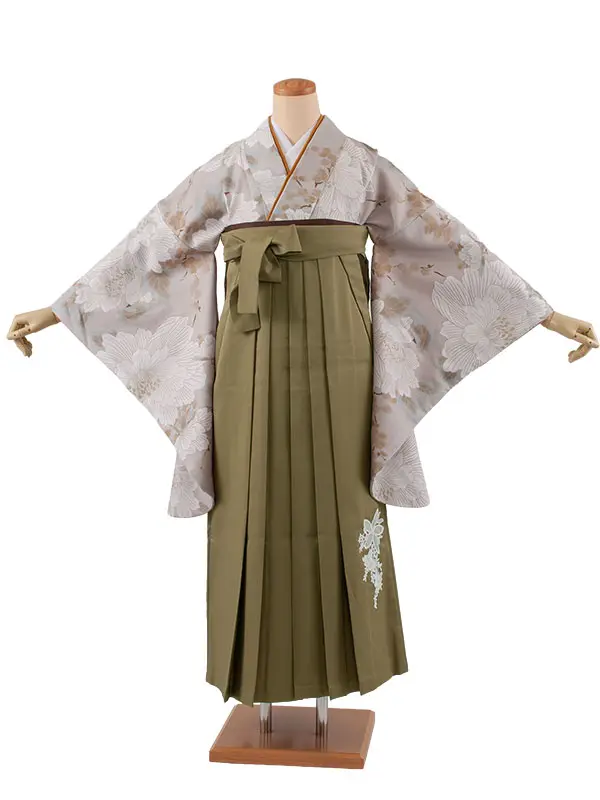 卒業袴レンタル二尺袖 グレージュ 牡丹 2182