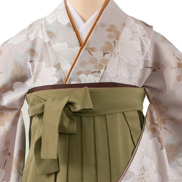 卒業袴レンタル二尺袖 グレージュ 牡丹 2182