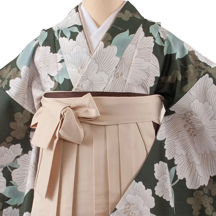 卒業袴レンタル二尺袖 緑地 牡丹 2183