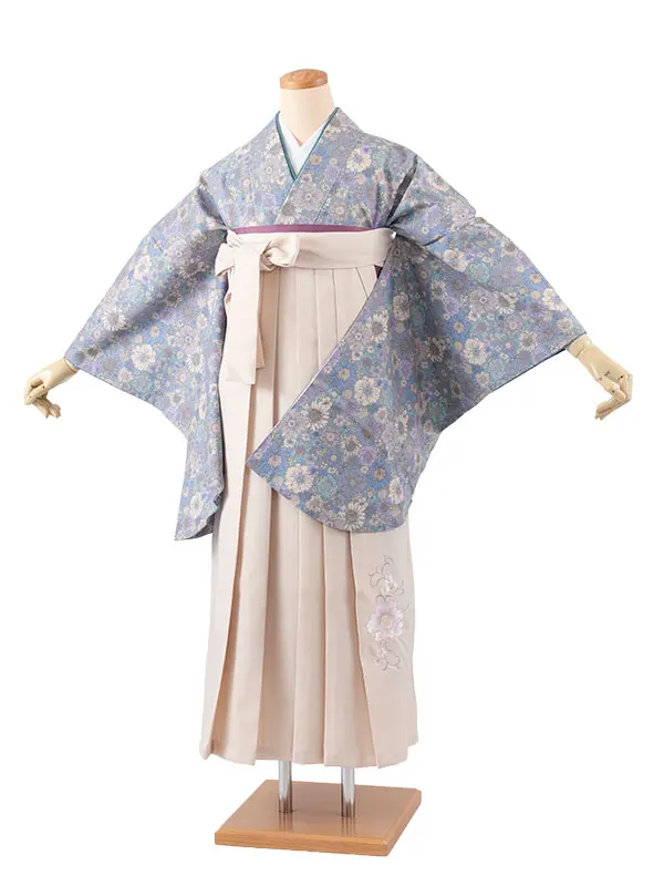 卒業袴レンタル 先生 くすみブルー 花柄 2220