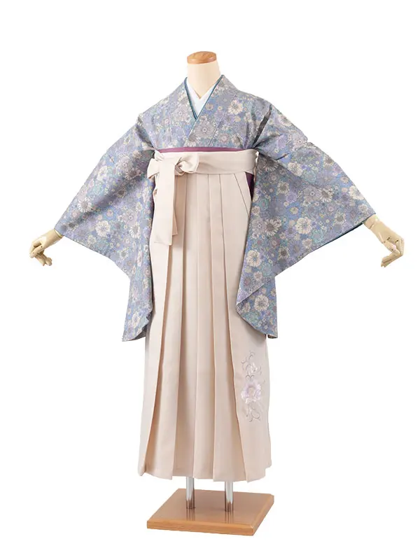 卒業袴レンタル 先生 くすみブルー 花柄 2220
