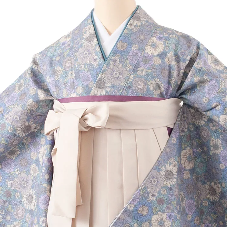 卒業袴レンタル 先生 くすみブルー 花柄 2220