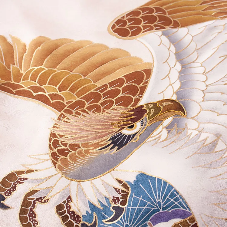 【夏用】お宮参り男の子 産着レンタル 単衣 ベージュ 鷹に松 2-46