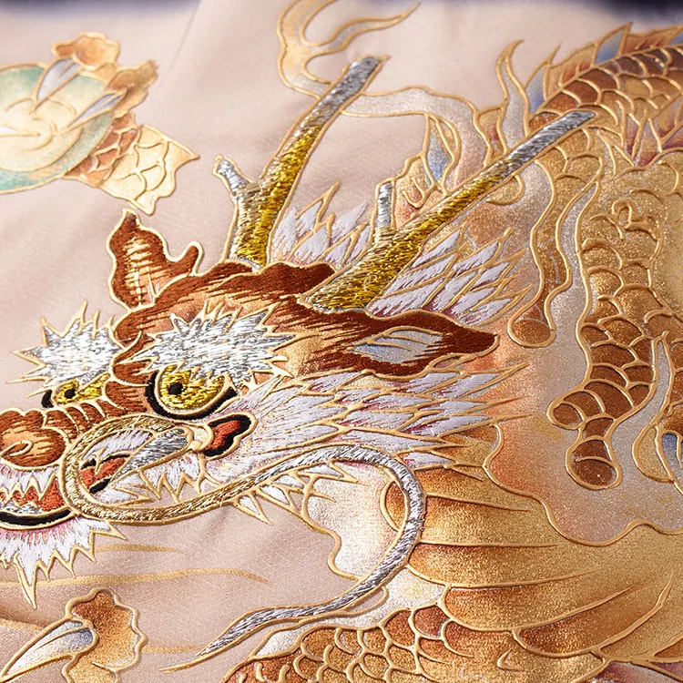 【正絹】お宮参り男の子 産着レンタル 黒地 金龍 青龍 双龍 雲流 2646