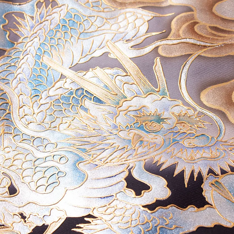 【正絹】お宮参り男の子 産着レンタル 黒地 金龍 青龍 双龍 雲流 2646