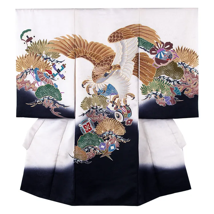 【正絹】お宮参り男の子 産着レンタル 白地 鷹に松 2650