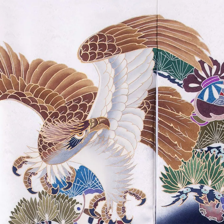 【正絹】お宮参り男の子 産着レンタル 白地 鷹に松 2650