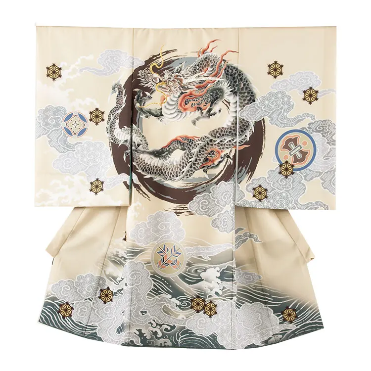 お宮参り男の子 産着レンタル クリーム 龍 円相竜 2652