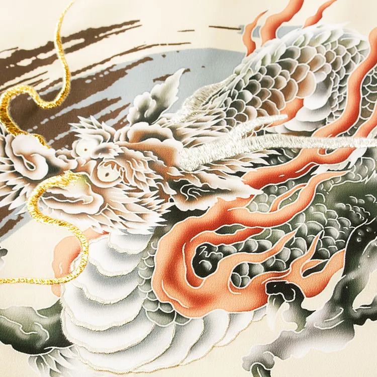 お宮参り男の子 産着レンタル クリーム 龍 円相竜 2652