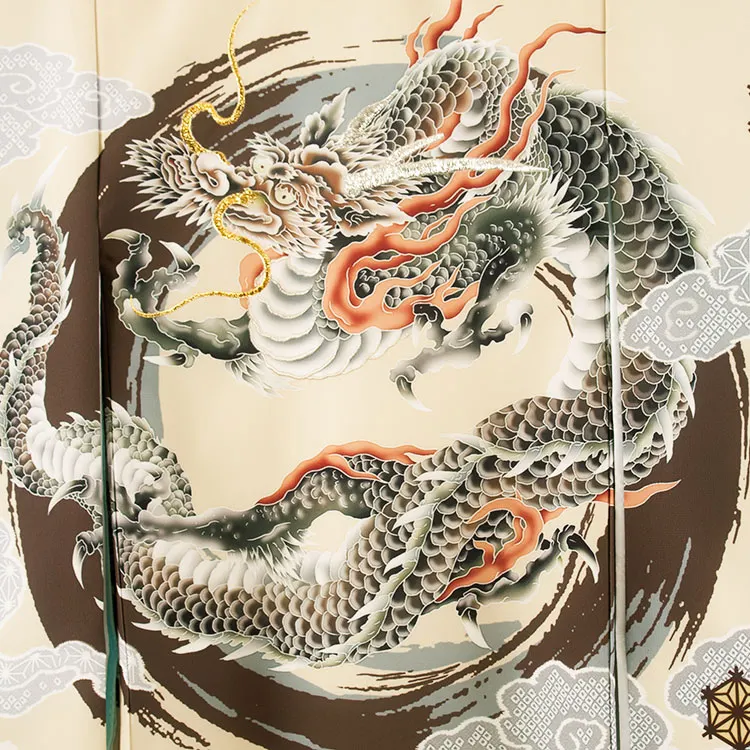 お宮参り男の子 産着レンタル クリーム 龍 円相竜 2652