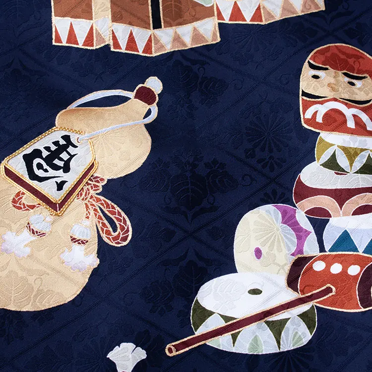 【正絹】お宮参り男の子 産着レンタル 紺地 京友禅 馬 宝船 2653