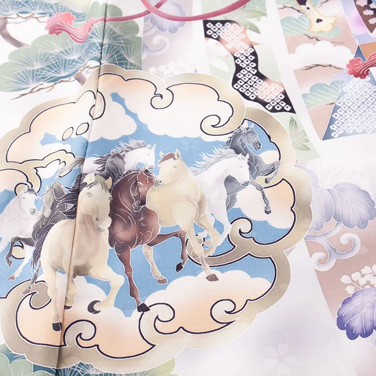 お宮参り男の子 産着レンタル オフホワイト 鷹 束ね熨斗 馬 2655