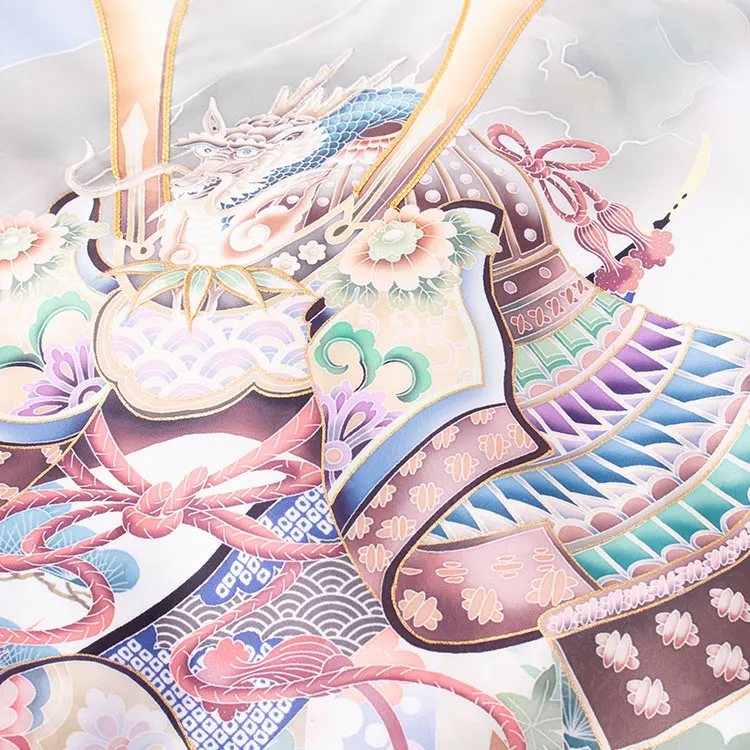 お宮参り男の子 産着レンタル スモークブルー 兜 束ね熨斗 馬 2656