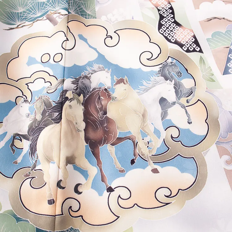 お宮参り男の子 産着レンタル スモークブルー 兜 束ね熨斗 馬 2656