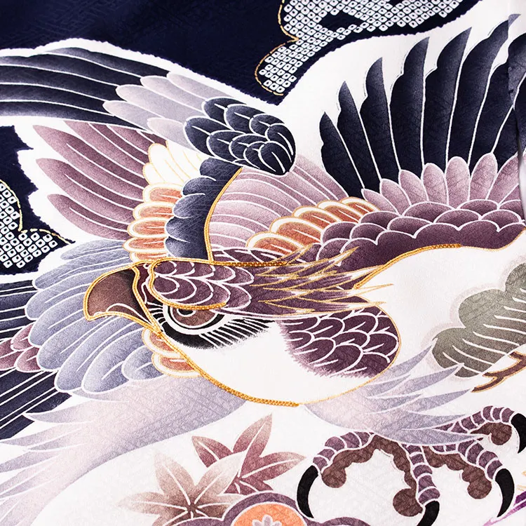 お宮参り男の子 産着レンタル 紺地 絞り調 鷹 松 2658