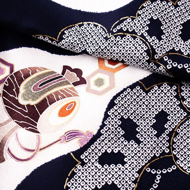 お宮参り男の子 産着レンタル 紺地 絞り調 鷹 松 2658