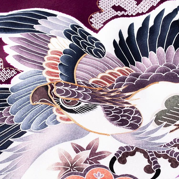 お宮参り男の子 産着レンタル 紫地 絞り調 鷹 松 2659