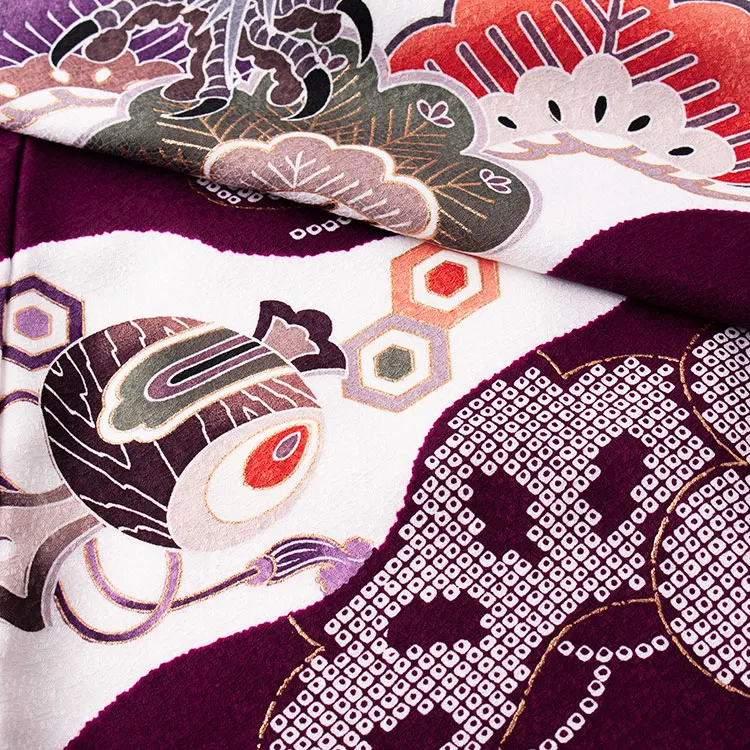 お宮参り男の子 産着レンタル 紫地 絞り調 鷹 松 2659