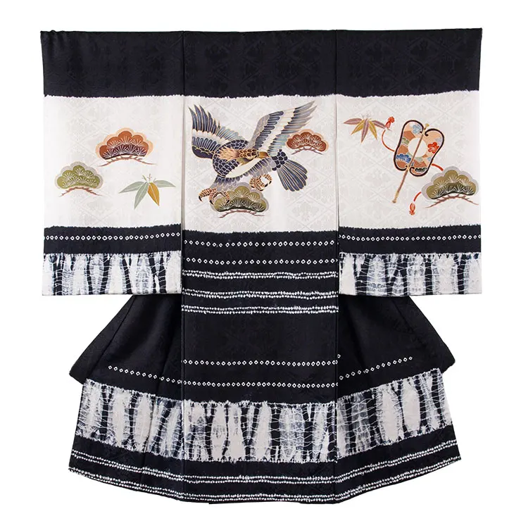 【正絹】お宮参り男の子 産着レンタル 黒地 鷹 松竹 2660