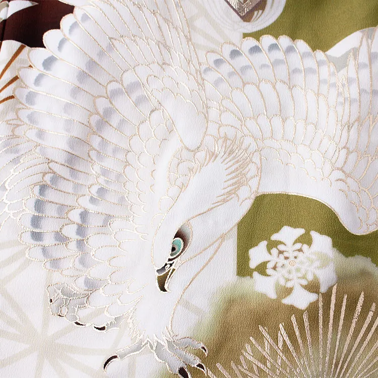 お宮参り男の子産着レンタル ジャパンスタイル アイボリー×草色 鷹 松 2661