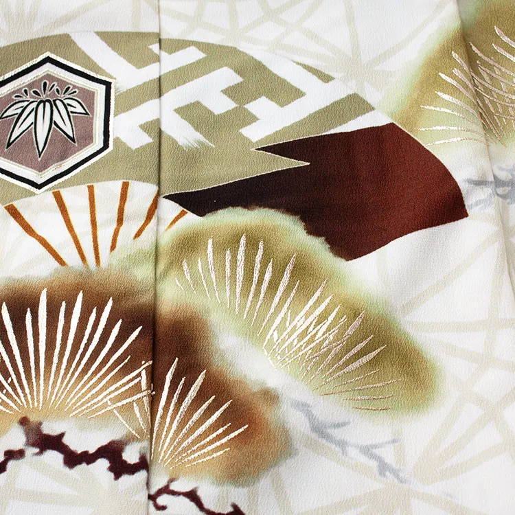 お宮参り男の子産着レンタル ジャパンスタイル アイボリー×草色 鷹 松 2661