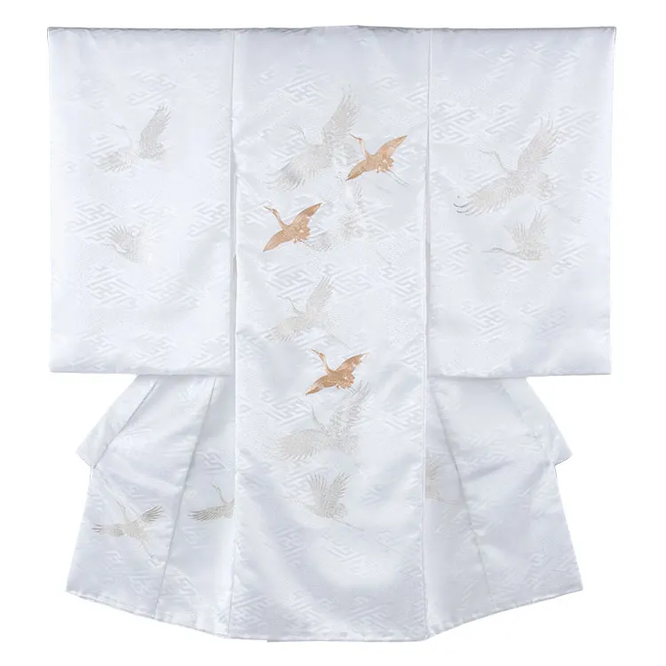 お宮参り男の子 女の子 産着レンタル 白地 鶴 刺繍 2663