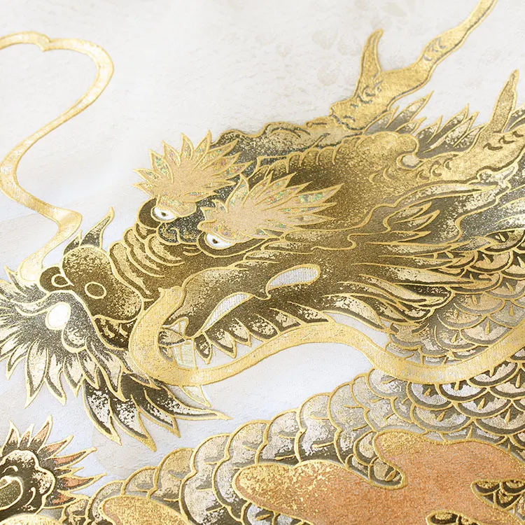 【正絹】お宮参り男の子 産着レンタル ライトベージュ 昇り龍 源氏車 2664